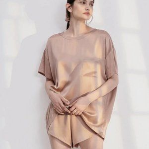Lunya Washable Silk Tee Set in Otium Tan - L